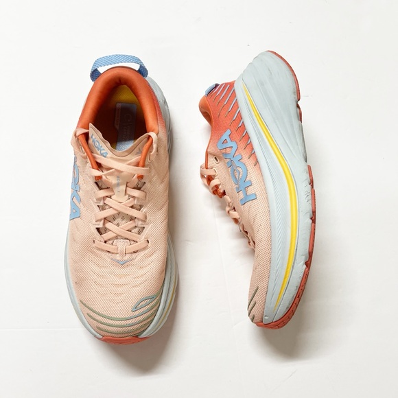 Hoka Shoes - HOKA Womens Cammellia Peach Light Blue Parfait Bondi X Running Shoe Size 8.5B